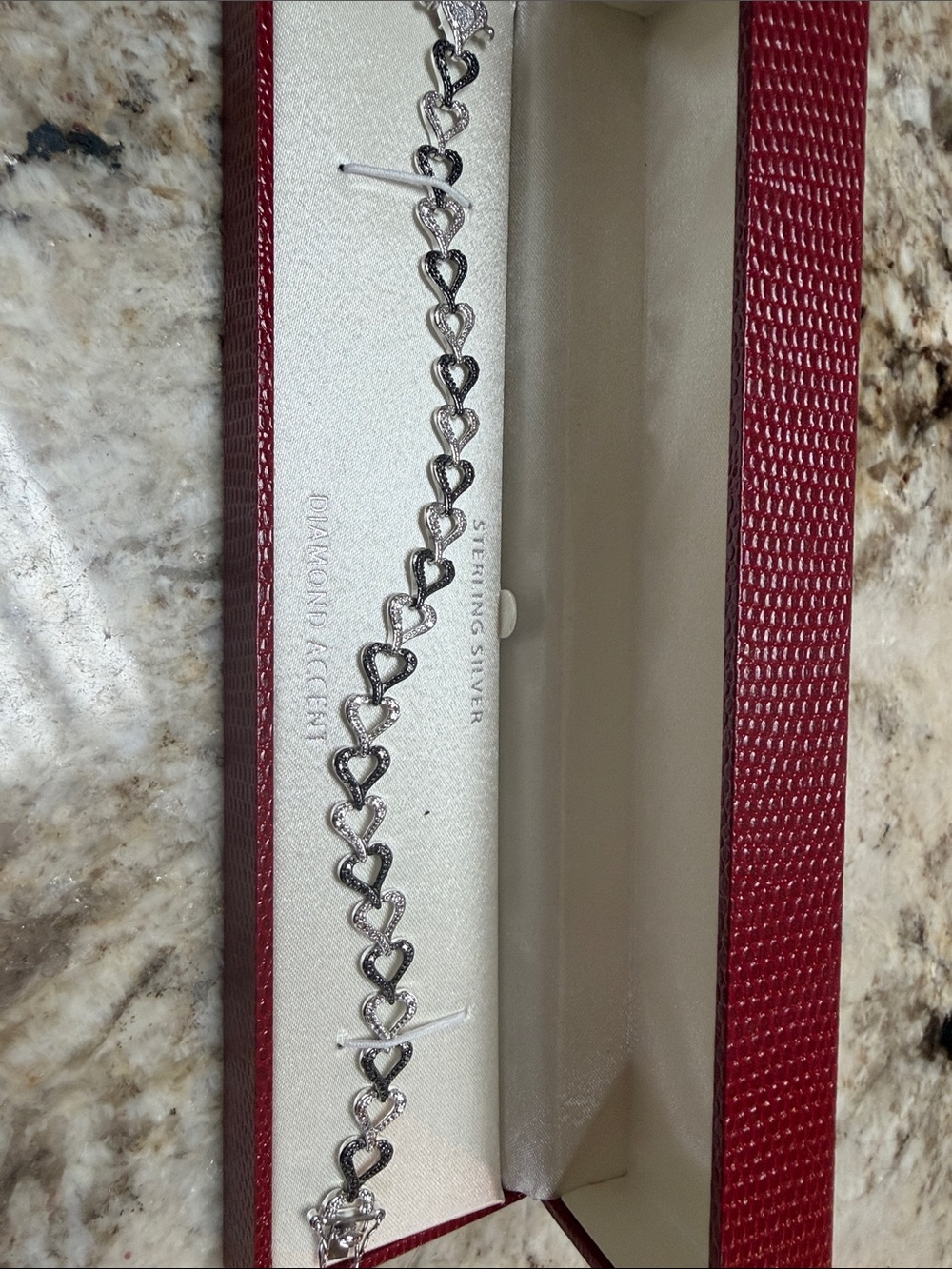 Sterling Silver Heart Link Bracelet with Diamond Accent - Silver